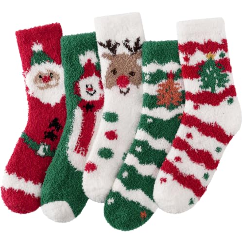 Trifabricy Fuzzy Socks, 5 Pairs Cute Chirstmas Fuzzy Socks for Women Gifts - image 1