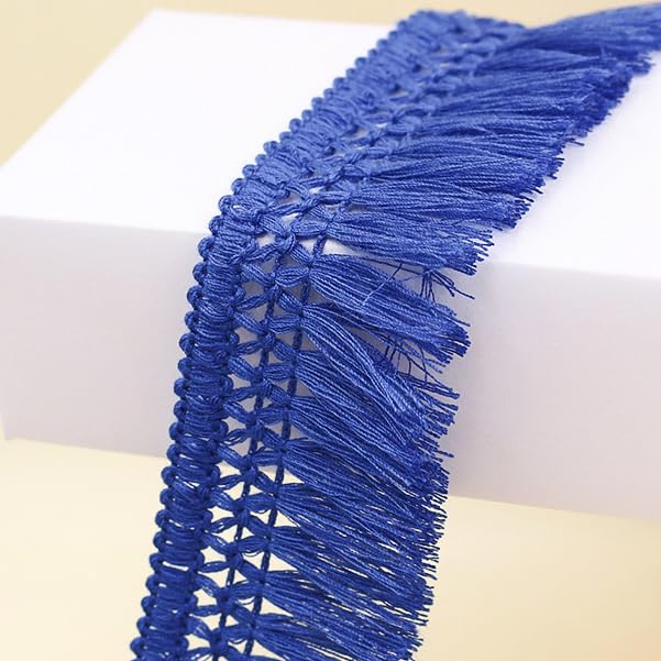10 Yard 40mm/1.57 Inch Royal Blue Vintage Knotted Cotton Fringe Tassels Trim, Boho Long Fringe Trim for Drapery Curtain Pillow Carpet Lamp Crafts (Royal Blue) — image 1