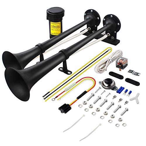 GAMPRO 12V 150db Air Horn, 18 Inches Chrome Zinc Dual Trumpet Truck Air Horn with Compressor for Any 12V Vehicles Trucks Lorries Trains Boats Cars