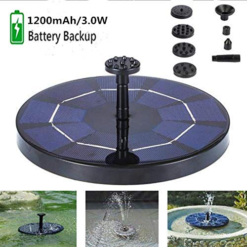 Solar Fountain Pump 3.0W Circle Solar Water Pump Floating Fountain Built-in 1200mAh Battery with 6 Nozzles,Solar Powered Bird Bath Fountain Pump, for Fish Tank,Pond,Garden Decoration