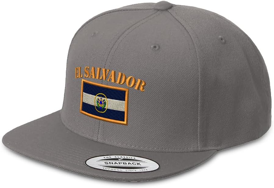 Custom Snapback Hat for Men Flat Brim Hats El Salvador Flag Embroidery Embroidered Flat Bill Hat Acrylic