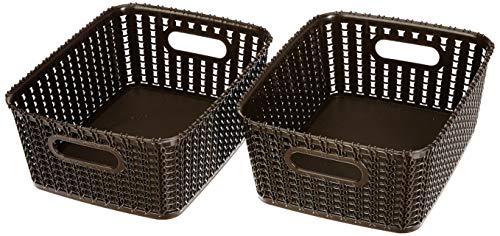 Image of Amazon Brand - Solimo Storage Basket, Set of 2, Medium, Brown, Plastic & Amazon Brand - Solimo PVC - Polyvinyl Chloride Fridge Multipurpose Mat, Circles, Set of 6, White