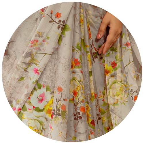 Image of MIRCHI FASHION Saree for Woman Chiffon Floral Printed | Lightweight All-Day Comfortable Women's Sari with Unstitched Blouse Piece (Available in 30 Colors)