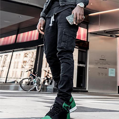 Generisch Cargo Jeanshose Herren Stretch, Cargohose Herren Jeans, Denimhose Vielen Taschen Stretchjeans Slim Fit Bikerjeans Einfarbig Freizeithose Washed Arbeitshosen College Lässig Stoffhose