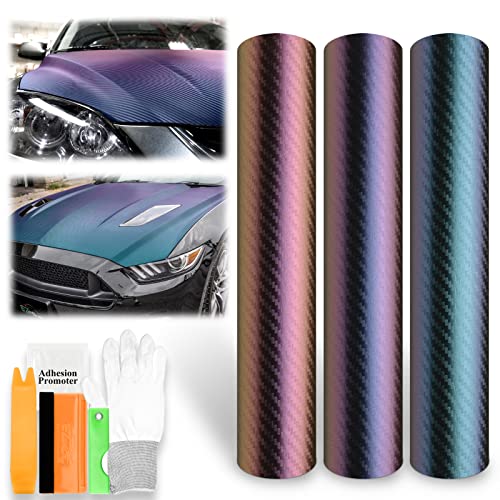 EZautowrap Purple Gold Chameleon Carbon Fiber Car Vinyl Wrap Sticker Decal Sheet Air Release Bubble Free Peel and Stick Self Adhesive - 4