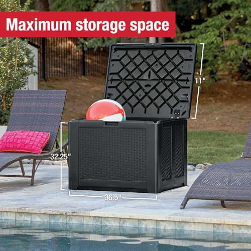 Image of Rubbermaid Medium Resin Outdoor Storage Deck Box (74 Gal), Weather Resistant, Black, Deck Organization for Home /Backyard /Pool Chemicals /Toys /Garden Tools /Porch /Patio Cushions