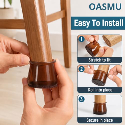 Image of 32 Pcs Silicone Chair Leg Floor Protectors for Hardwood Floors, Brown Felt Bottom Chair Leg Covers, Free Moving Table Leg Covers, Stool Leg Protectors Caps(Large fit : 1.3'' - 2'') (Pack of 2)