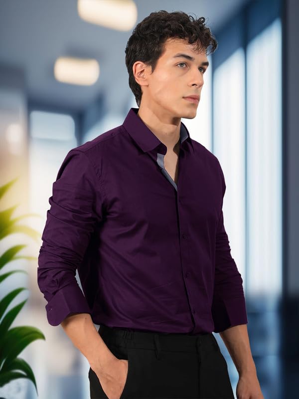 Image of Pinkmint Men's Solid Cotton Formal Shirt | Plain | Full Sleeve - Regular Fit (Available in Plus Sizes and Combo Pack of 2)