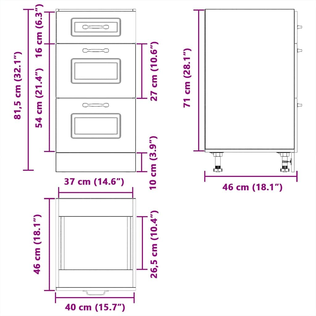 Küchenunterschrank Kalmar aus Holzwerkstoff in Räuchereiche, 40x46x81,5 cm, mit verstellbaren Füßen, Stauraum für Küchengeräte, ideal als Aufbewahrungsschrank für Küche und Haushalt