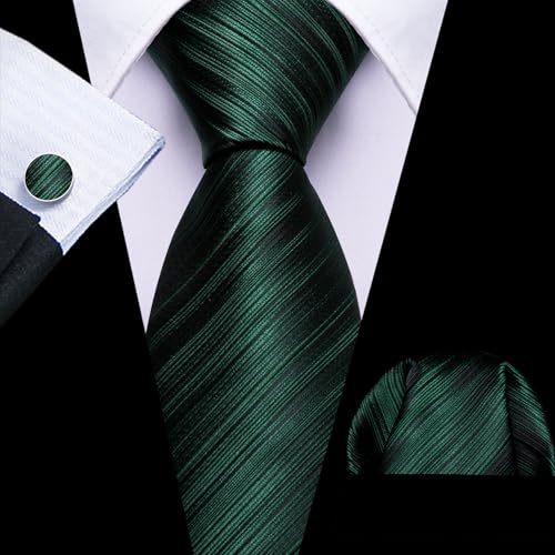 Image of Barry.Wang Tie Sets for Men Silk Stripe Necktie Woven Checkered Handkerchief Cufflinks Formal Business Wedding