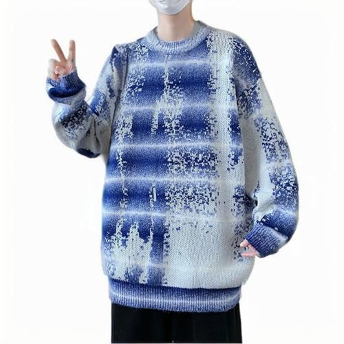 Cambkatl Men's Tie Dye Oversized Pullover Sweaters, Loose Crewneck Long Sleeve Casual Winter Knitted Streetwear Sweater Tops