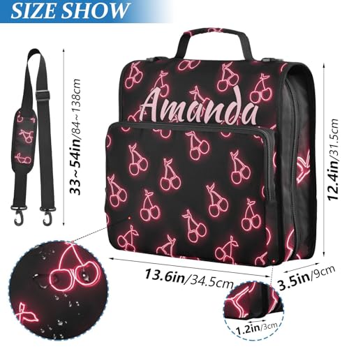Image of Custom 3 Ring Zipper Binder Pink Neon Cherry Personalized Name 1.5 inch Binders Large Capacity Multi Pockets for School Office Supplies