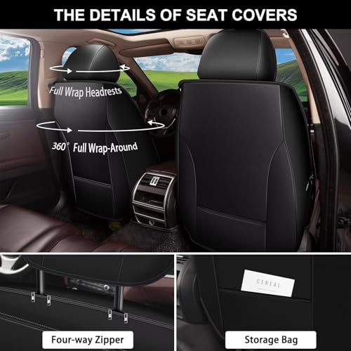 Image of Front Seat Covers for Toyota 4Runner 2003-2026 2027 Faux Leather | Waterproof Breathable Scratch Resistant 360 Wrap Airbag Compatible Easy Clean (2 Seats,Black & Grey)