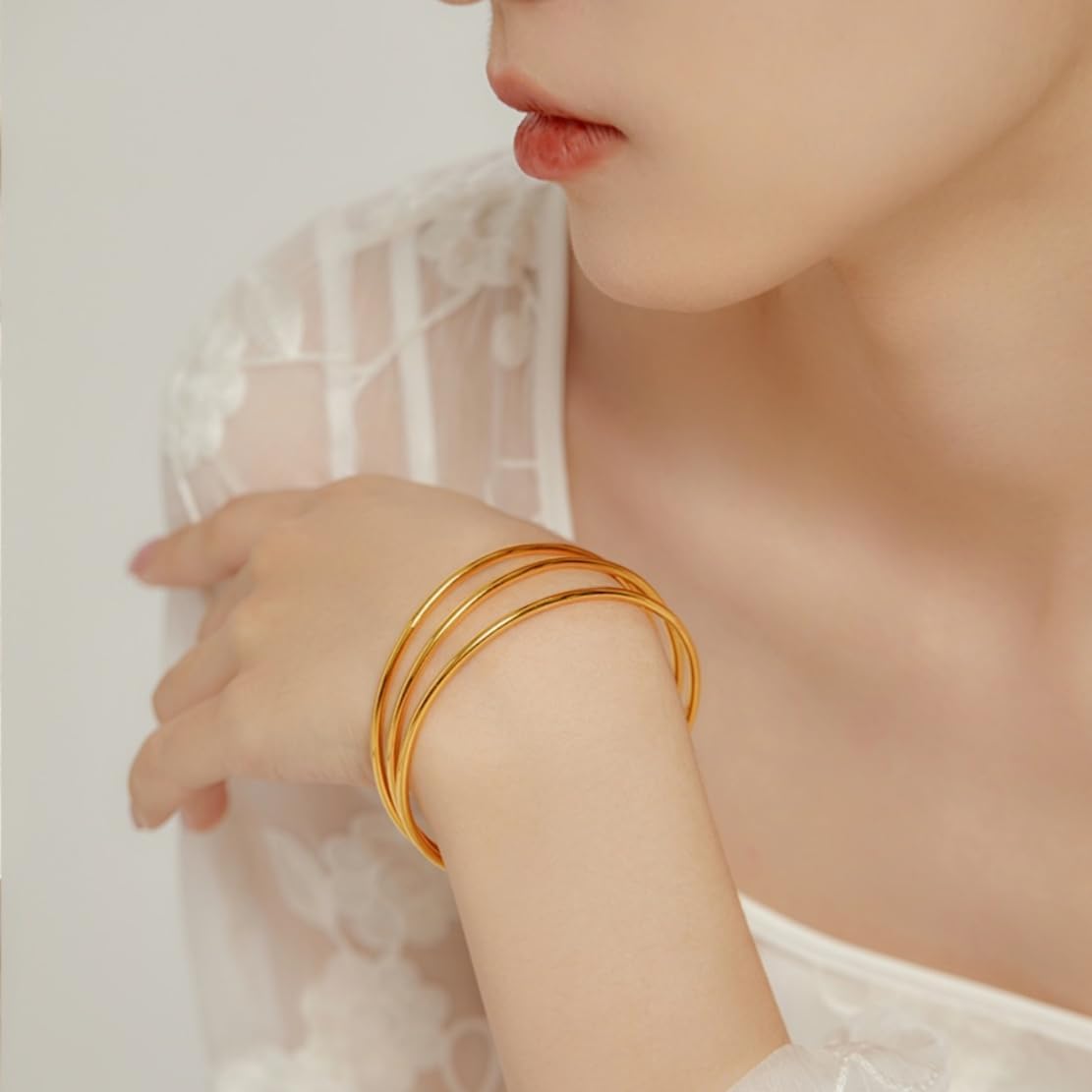 Womens 14K Gold Plated Bracelet 2mm/3mm Stainless Steel Glossy Polished Stackable Thin Round Bangle Bracelet For Best Gifts for Love - Image 2