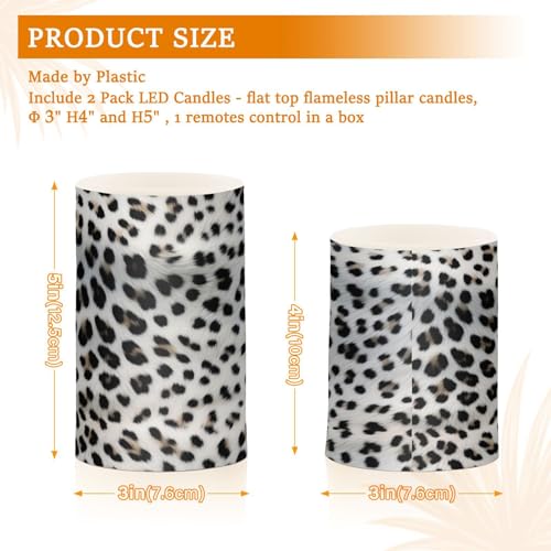 Image of White Leopard Print Flameless Candles, Flameless Candles with Remote Set of 2, Flameless Candles Battery Operated, Pillar Candles Home Decoration, Christmas, Party, E08D23009