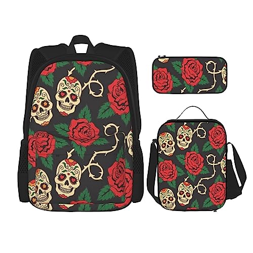 Sac à dos voyage noir motif roses et crâne pour organiser vos repas de midi