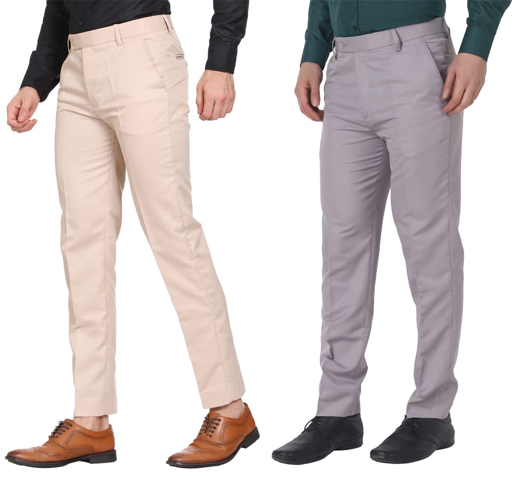 maleno Men's Casual Trouser | Slim Fit Formal Trousers for Men | Cotton Pants for Men (Pack of 2)-picture-24