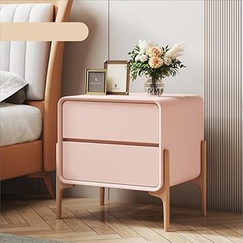 Bed end Table with Drawer Modern Bedside Desk Tall Narrow Nightstand Bedside Table Assembled, Nightstand with Plenty of Storage, for Bedroom, Living RoomSize50x40x50cm,ColorPink