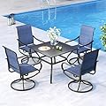 MFSTUDIO Outdoor Patio Dining Set for 4, Patio Furniture Set with Textilene Swivel Chairs, Outdoor Table and Chairs Set with Umbrella Hole for Deck Lawn Backyard Garden, Navy Blue