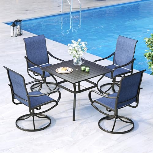 5 Piece Outdoor Dining Set With Swivel Chairs for Ultimate Patio Comfort 6 MFSTUDIO Patio Table and Chairs Set of 4, Outdoor Dining Set with Metal Table and Swivel Chairs, 5 Piece Patio Furniture Set for Deck/Backyard/Poolside/Garden