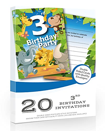 Olivia Samuel 20 x 3rd Birthday Party Jungle Themed Animal Invitations from Ready to Write with Envelopes