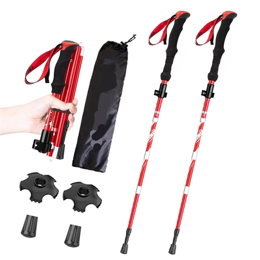 2 szt. Ultralekkie kijki trekkingowe Laski turystyczne Składane aluminiowe kijki trekkingowe Laski(Long handle Red)