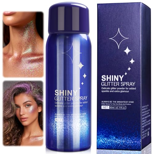 60ML Glitzer Spray Haare und Körper Glitzer Haarspray Glitzerspray für Haare und Kleidung Body Glitter Spray für Haut Haar Gesicht Schnell Trockenes für Halloween Fasching Birthday