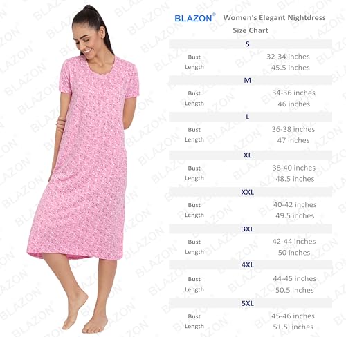 Image of BLAZON Women's Cotton Hosiery Elegant Maxi Nightdress with Lace Detailing, Floral Print, Pockets & Half Sleeves