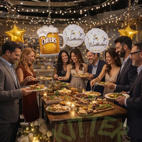 Image of KITTER Cheers Foil Balloon For Birthday - 5 Piece Set | Cheers Balloon For Decoration | Birthday Decoration Items for Men | Cheers Foil Balloon For Husband Wife | Birthday Decorations for Men