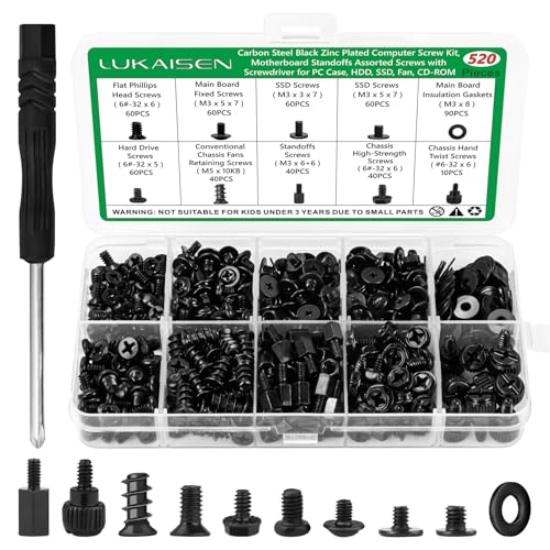 Set di 520 viti per PC, SSD, scheda madre per PC, distanziatore, viti #6 – 32 maschio a femmina M3 per ventola di disco, alloggiamento, SSD, CD-ROM, computer