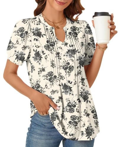syoss Women's Summer Tops Casual Dressy Blouses with Puff Sleeves3