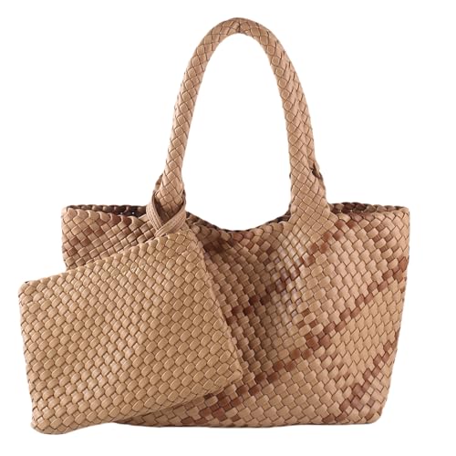 Image of SporGenius Woven Handbag Two Tone Tote Bag Vegan Leather Purse