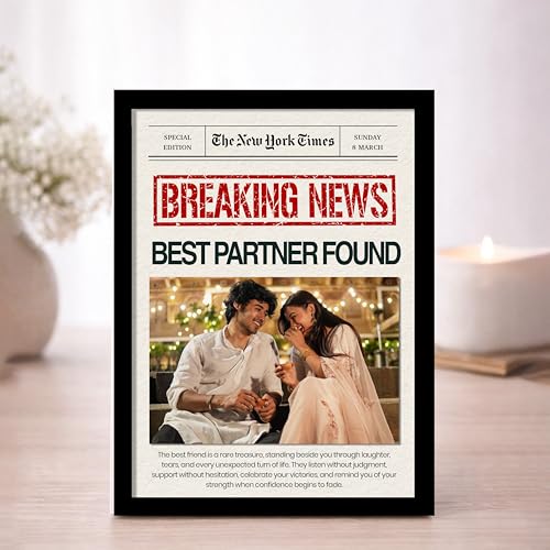 Image of Customized Photo Frame Wall Decor Breaking News Gift For Wife Mother Sister Girlfriend and Friend, Personalized Women's Day and Mothers Day Photo Frame Gift For Home Living room Bedroom 23x32 cm