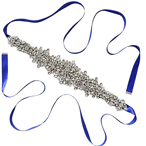 Namgiy Cintura da Sposa Accessori Abito da Sposa Archi Costumi per Feste Strass Raso Blu Reale 1Pz Size270*2CM
