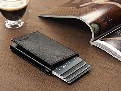 PULARYS - YOGA Wallet - Made of Italian Leather - RFID Protection - Holds up to 8 Cards - Gradual Ejection Mechanism - For Men & Women - Minimalist Design - Black Colour3