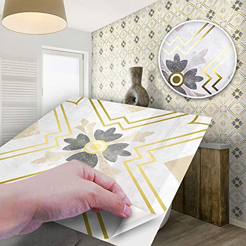 Hiser Kitchen Bathroom Marble Hot stamping Wall Tile Stickers, 10pcs DIY Square Gold Foil Decals Sticker for Kitchen Living Room Bathroom Home Decor Self-Adhesive (Golden 2,20 x 20 cm)