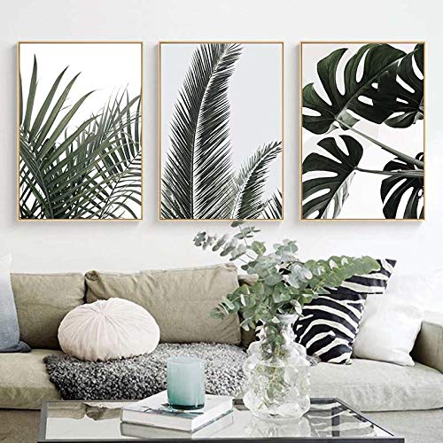 Décoration de la maison moderne avec ce lot de 3 toiles plante verte pour chasser le stress du bureau