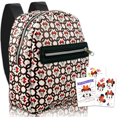Minnie Mouse Mini Backpack For Women - Bundle with 10” Disney Leather Backpack Set and Decals | Minnie Travel Bag