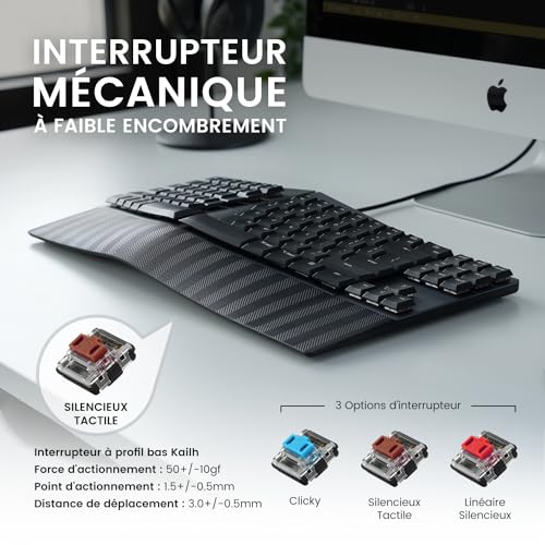 Clavier mécanique AZERTY compact ergonomique Perixx PERIBOARD-335BR touches marron profil bas Mac PC - 6