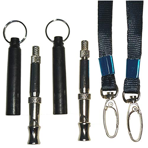 JINGSHUOKEJI 2PCS Ultrasonic Dog Whistle with Lanyard, Ultrasonic Dog Whistle with Adjustable Frequency, Dog Whistle for Training Dogs