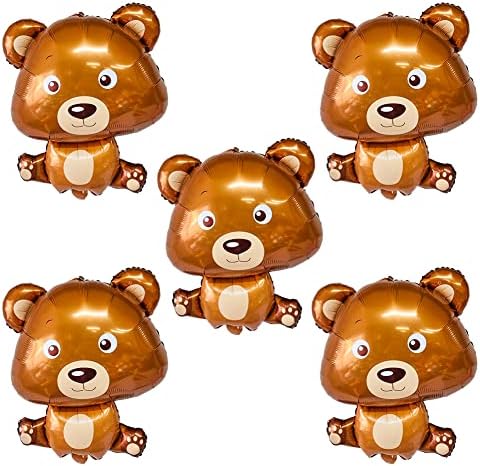 yuuzue 5pcs Bear Balloon 34" Woodland Balloons Teddy Bear Balloons for Jungle Safari Theme Kids Birthday Party Wedding Baby Shower Decorations