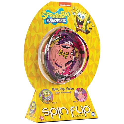 Spin Flip Puzzle: Spongebob & Patrick, 12 Rings, 3D Puzzle, Challenging, Fun, Interactive Brain Teaser for Kids and Adults, Stimulates Creativity