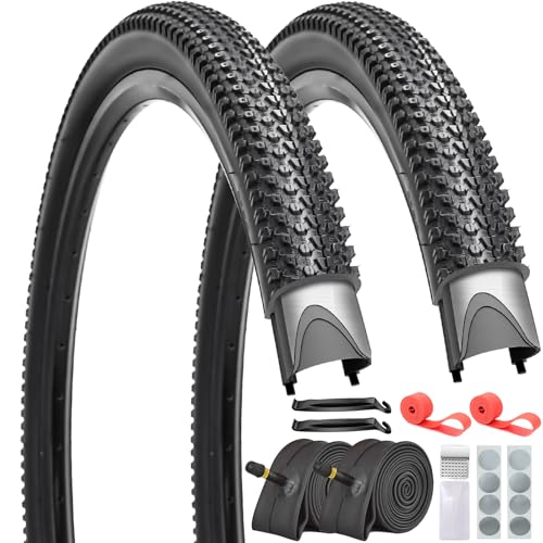 SIMEIQI 29X2.1 Bike Tires and Tubes with AV 32mm Inner Tubes and Rim Strips Gluless Patches Kit (Black, 29x2.1)