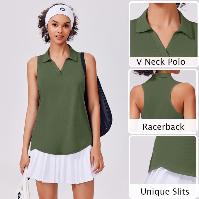 Image of PINSPARK Womens Golf Shirt UPF 50+ Sleeveless Collared Shirts Quick Dry Tennis Polo V-Neck Racerback Athletic Workout Tank