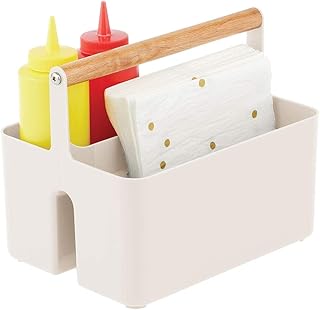 mDesign Cesto per cucina con 2 scomparti – Pratico contenitore da cucina con manico in plastica – Organizer dispensa, piano di lavoro e pensili – crema/beige
