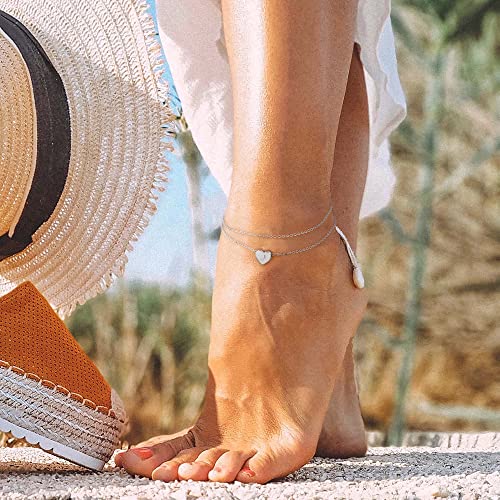 Turandoss Silver Initial Anklet Bracelet For Women, Layered Ankle Bracelet Summer Boho Beach Minimalist Initial Silver Anklet For Women Anklet With Initials A #TOP3
