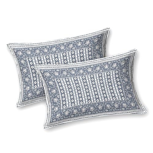 Image of BLOCKS OF INDIA Hand Block Printed 200 TC Cotton Super King Size Bedsheet (Grey LINE)