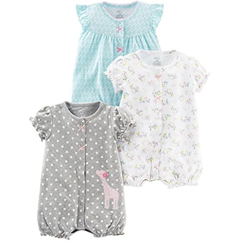 Simple Joys by Carter's Baby Mädchen Strampler mit Druckknöpfen, 3er-Pack, Blau/Weiß/Grau, Schwan/Floral/Punkte, 12 Monate Cover