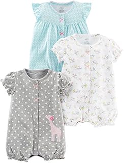 Simple Joys by Carter's Baby Girls' 3-Pack Snap-up Rompers, Blue Swan/White Floral/Gray Dot