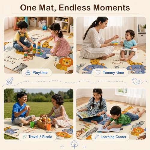 Image of StarAndDaisy Baby Mats for Floor /Play Mat for Babies, Infants & Toddlers with Double Sided Water Proof /Baby Play Mat for Kids Playing 20MM Reversible & Foldable Design -Jungle